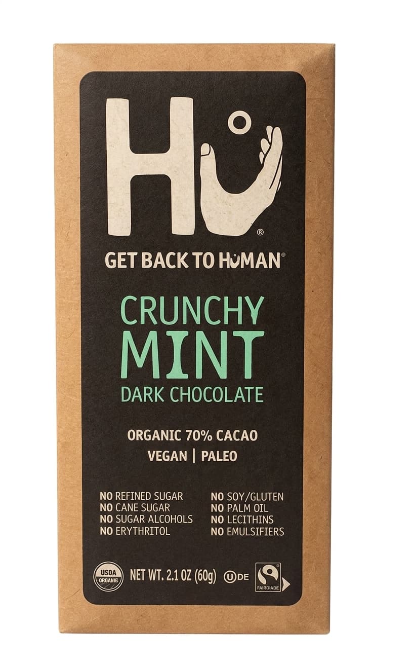 Crunchy Mint 70% dark bar packaging by Hu