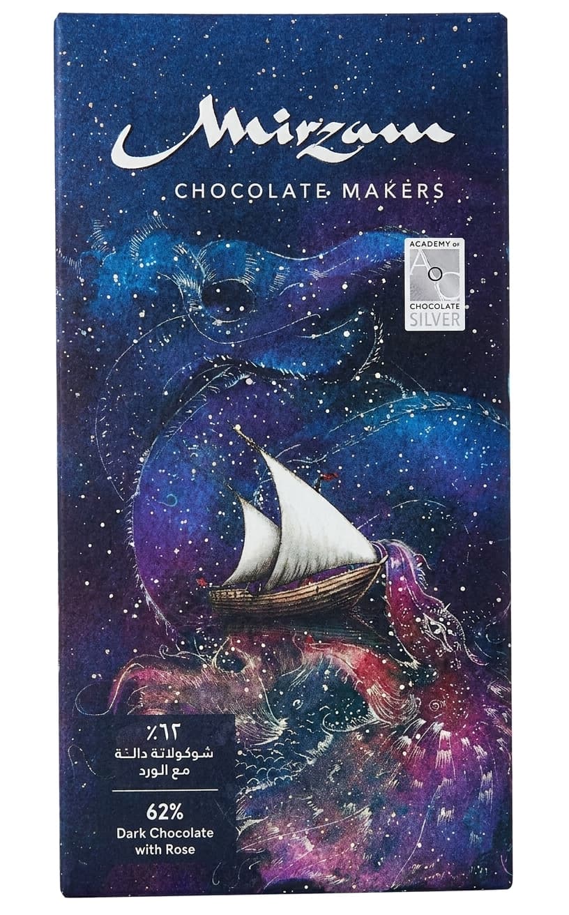 Rose Dark 62% 62% dark bar packaging by Mirzam