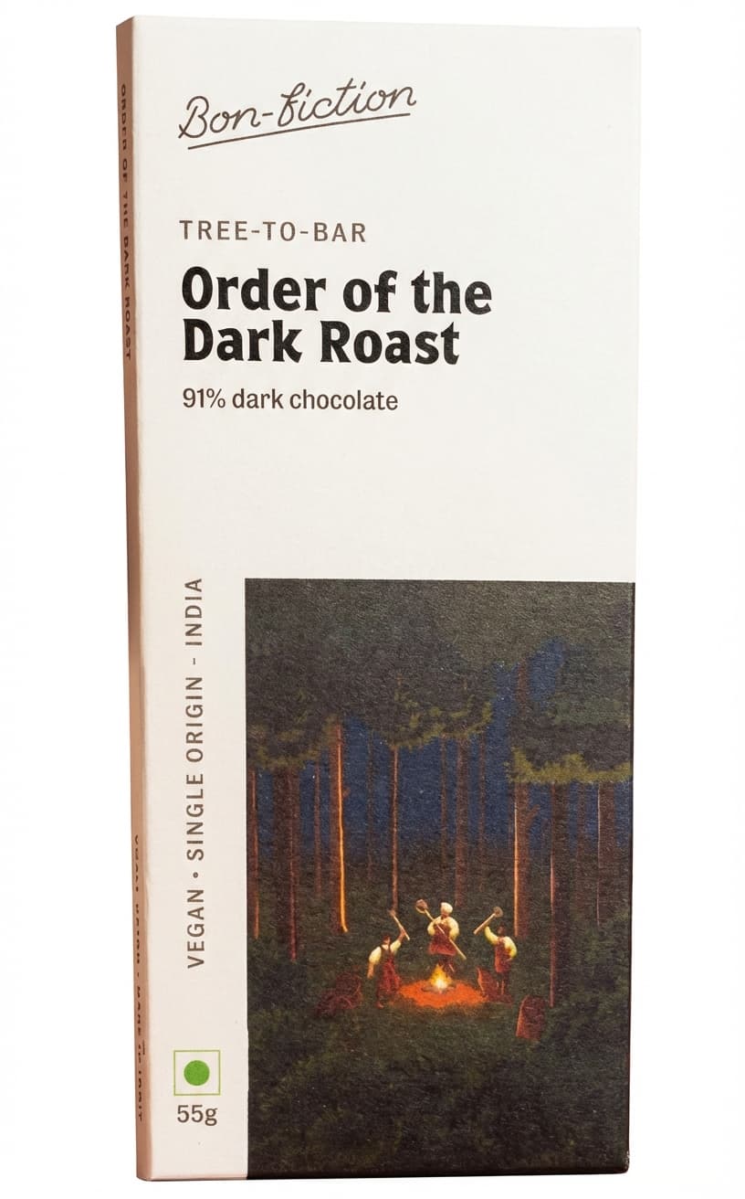 Order of the Dark Roast 91% dark bar packaging by Bon-Fiction