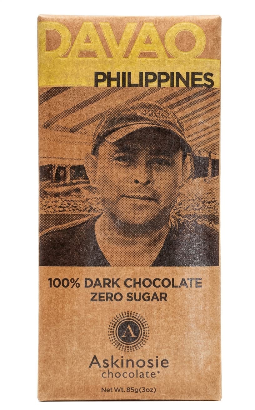Davao 100% 100% dark bar packaging by Askinosie