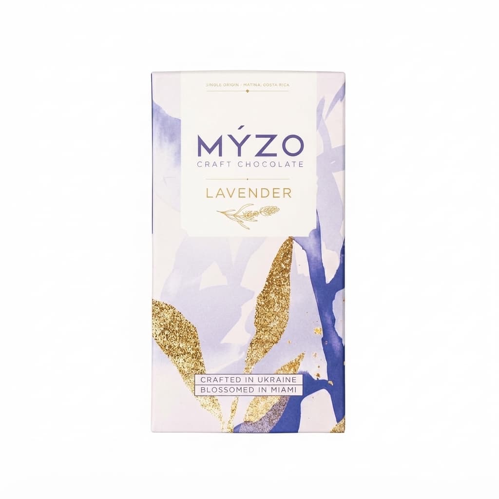 Lavender 70% 70% dark bar packaging by Myzo Chocolate