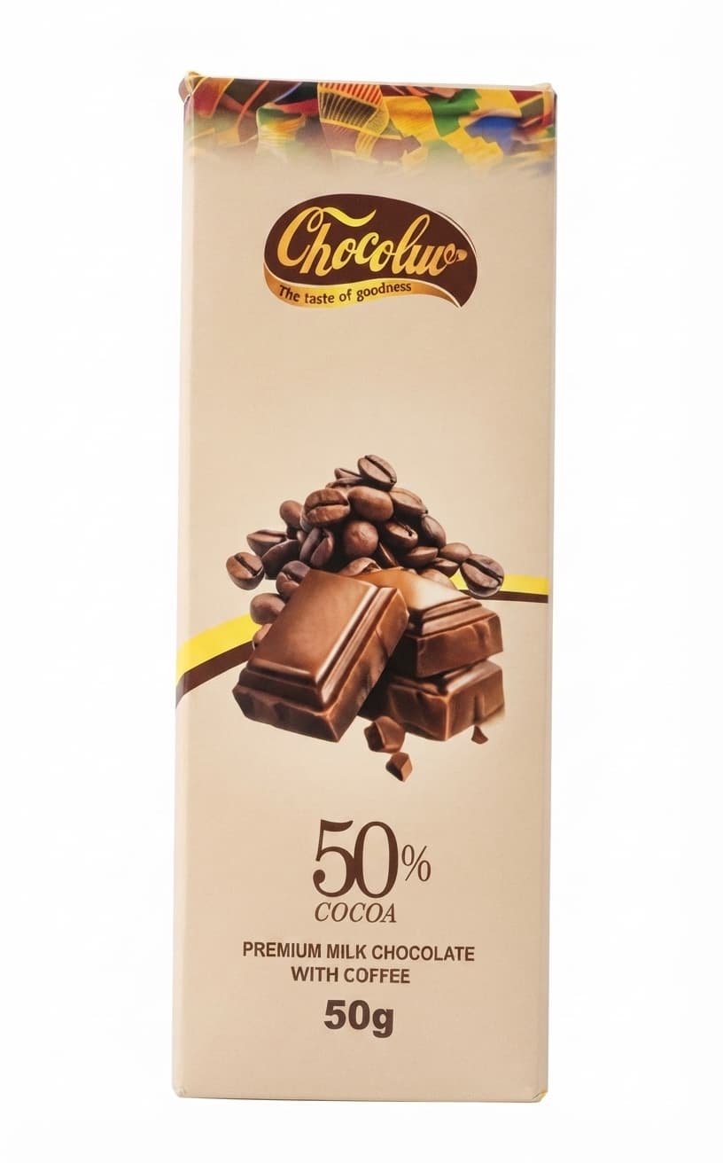 Milk With Coffee 50% 50% milk bar packaging by Chocoluv