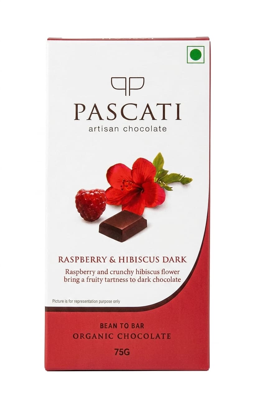 Raspberry Hibiscus 63% 63% dark bar packaging by Pascati