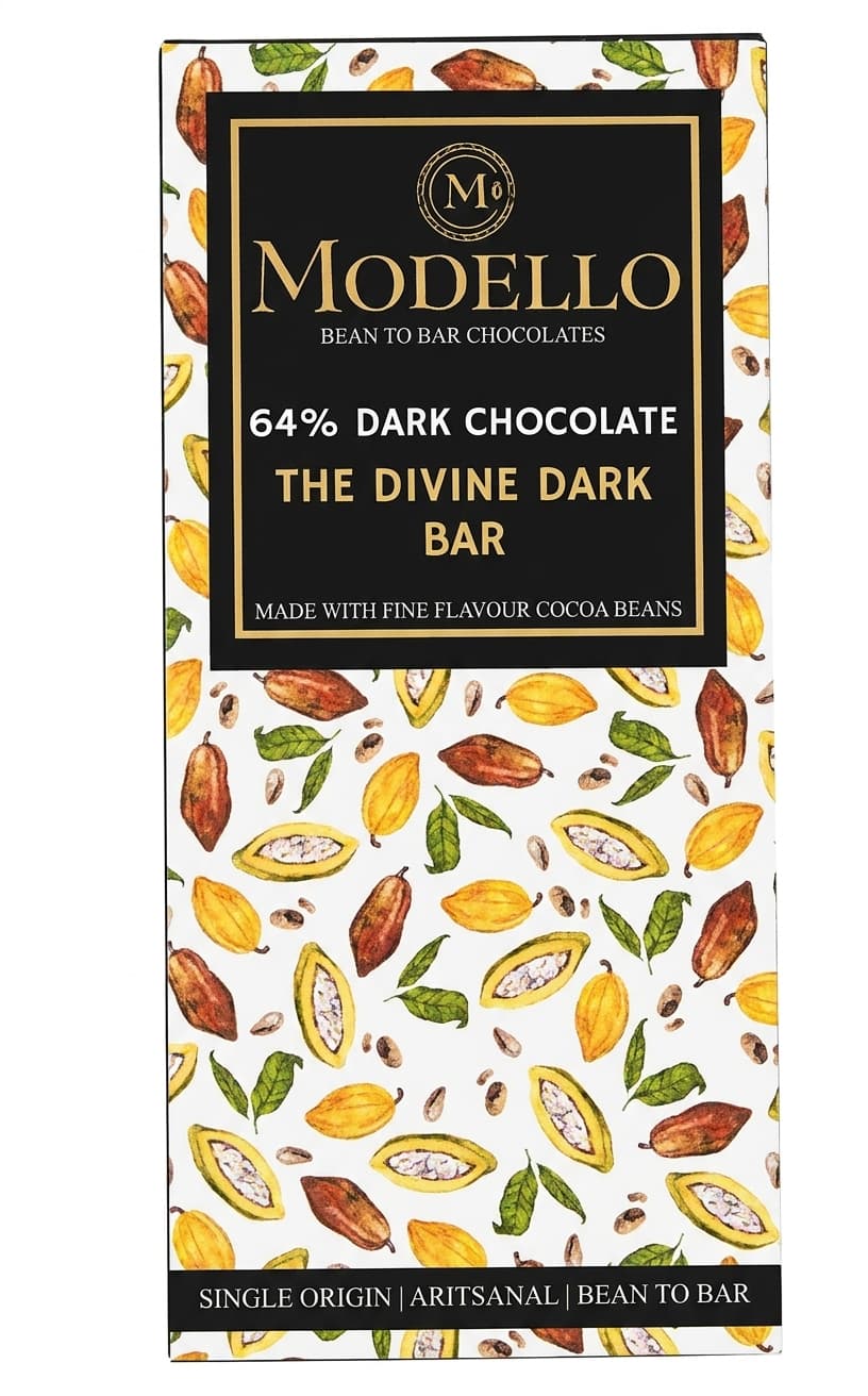 Dark 64% 64% dark bar packaging by Modello Chocolate
