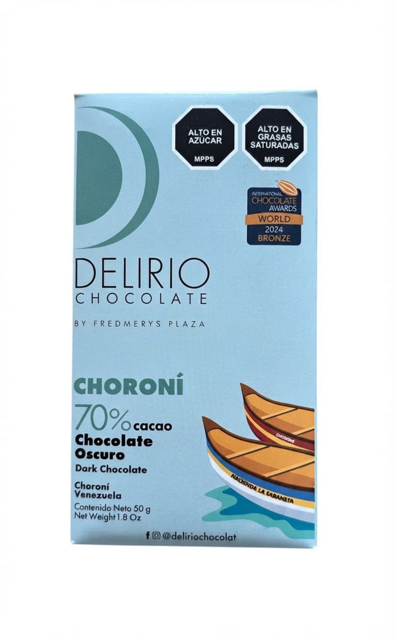 Choroní 70% 70% dark bar packaging by Delirio Chocolate