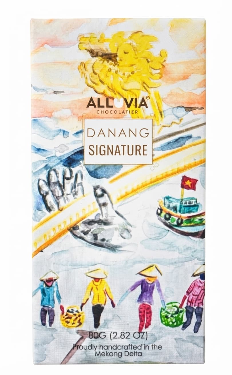 Danang Signature 40% dark bar packaging by Alluvia
