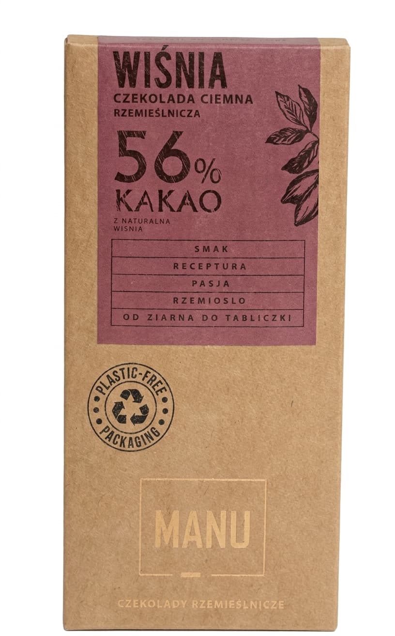 Wiśnia 56% 56% dark bar packaging by Manufaktura Czekolady