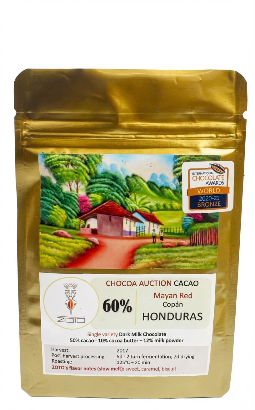 Mayan Red Copán 60% milk bar packaging by ZOTO