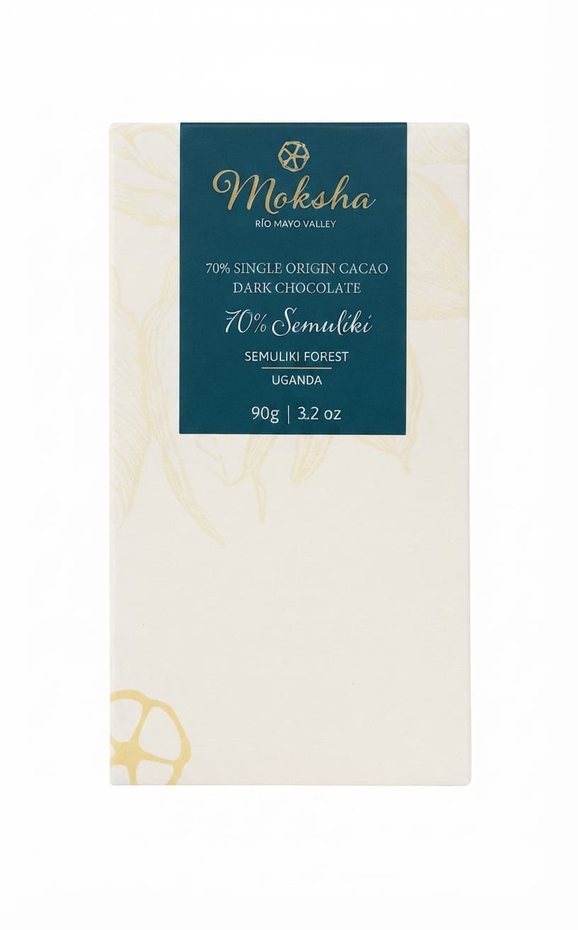 Semuliki Forest 70% 70% dark bar packaging by Moksha Chocolate