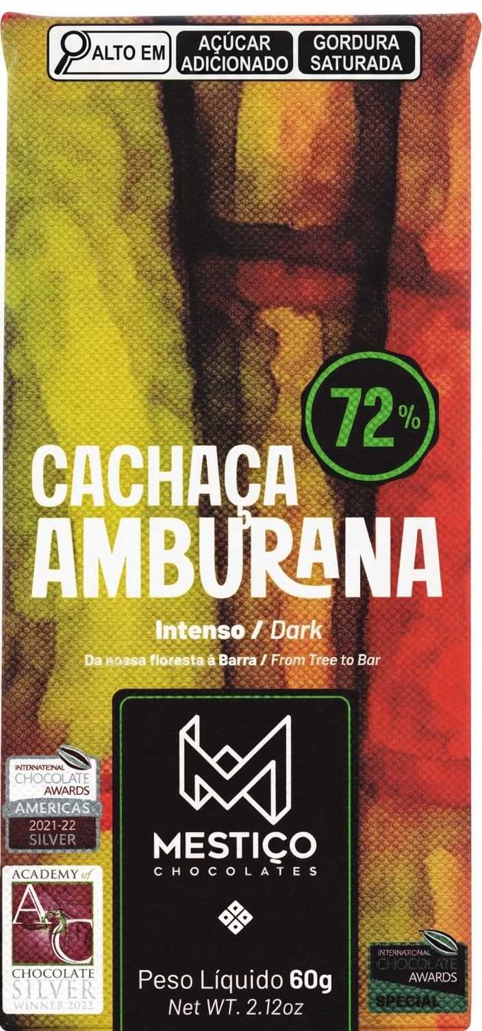 Cachaça Amburana 72% 72% dark bar packaging by Mestiço