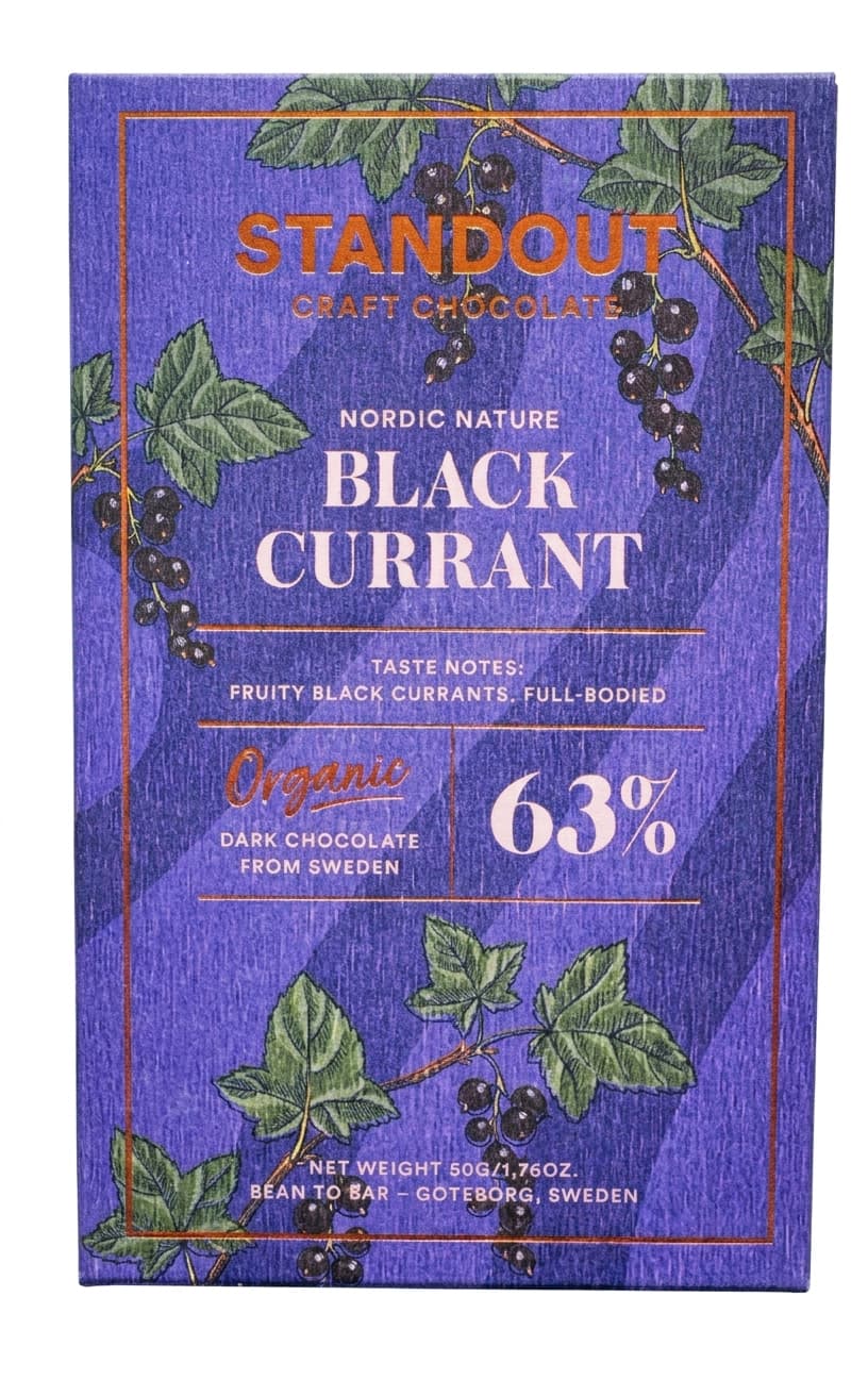 Black Currant 63% 63% dark bar packaging by Standout Chocolate