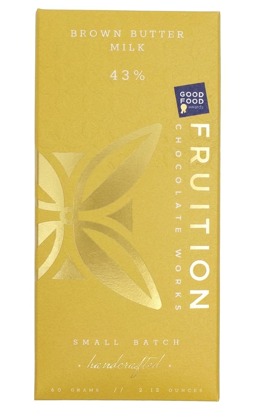 Brown Butter Milk 43% 43% milk bar packaging by Fruition Chocolate Works