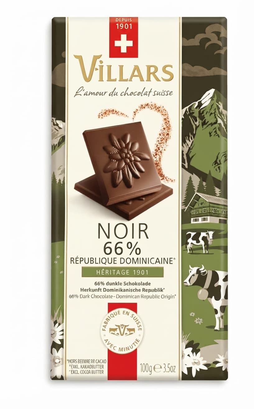 Noir 66% République Dominicaine 66% dark bar packaging by Villars
