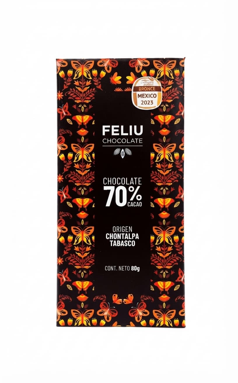 Chontalpa 70% 70% dark bar packaging by Feliu Chocolate