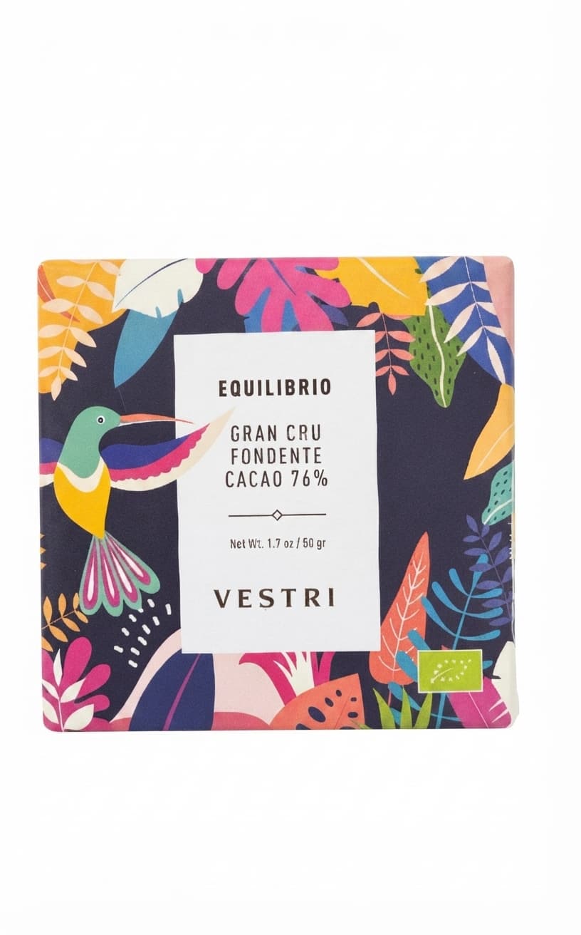 Equilibrio 76% 76% dark bar packaging by Vestri