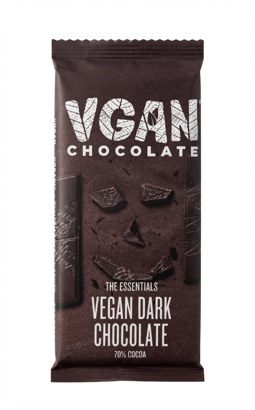 The Essentials 70% 70% dark bar packaging by VGAN