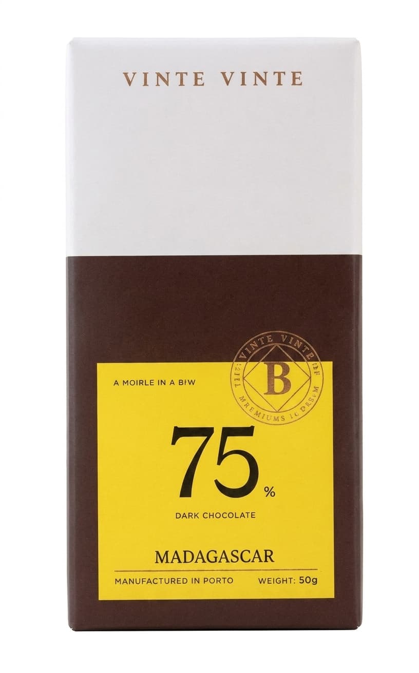 75% Dark Madagascar 75% dark bar packaging by Vinte Vinte