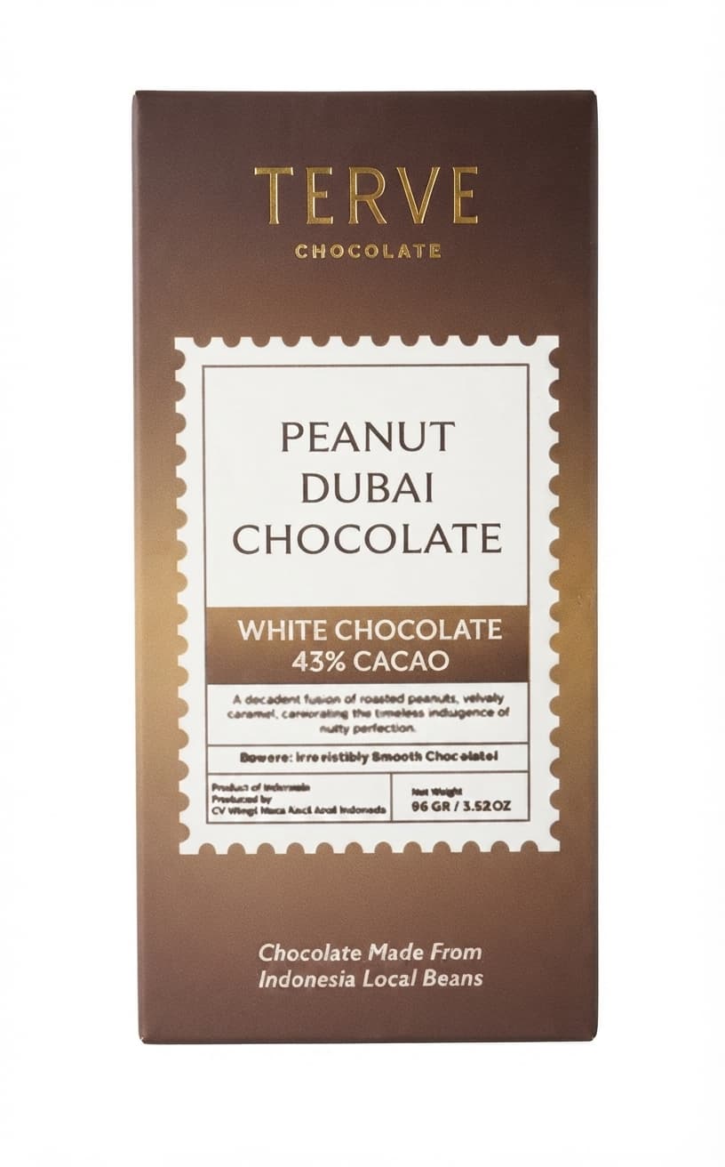 Peanut Dubai 43% white bar packaging by Terve