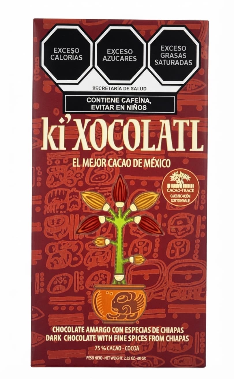 Especias de Chiapas 75% 75% dark bar packaging by Ki'Xocolatl