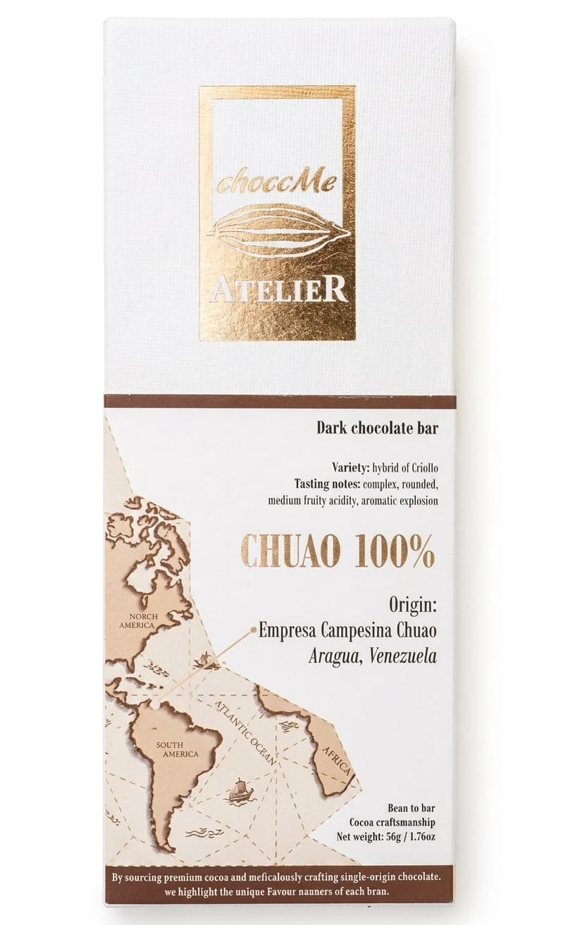Chuao 100% 100% dark bar packaging by chocoMe