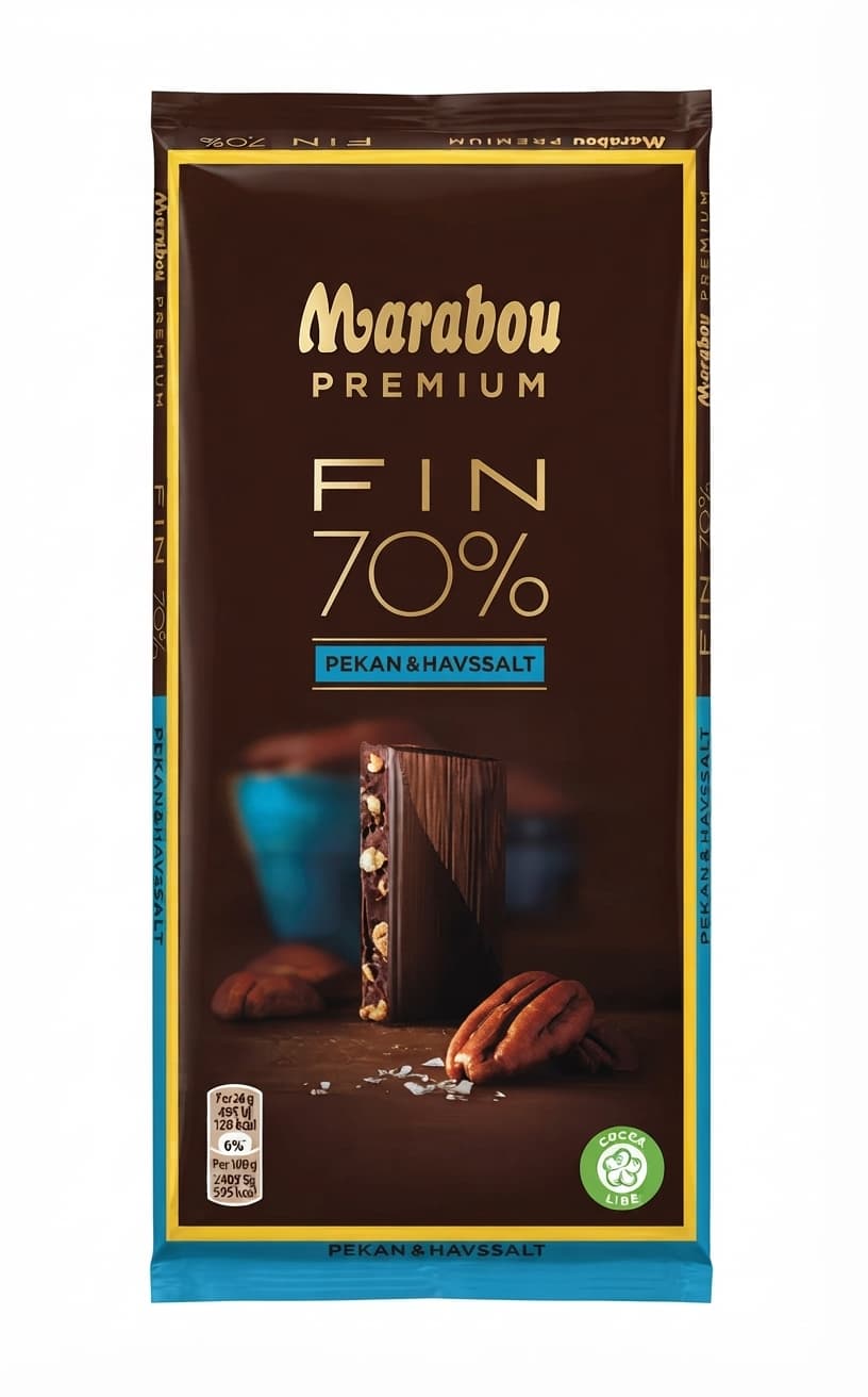 Fin 70% Pekan & Havssalt 70% dark bar packaging by Marabou