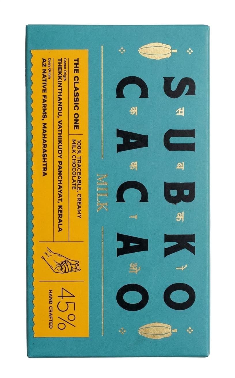 Thekkinthandu Milk 45% 45% milk bar packaging by Subko