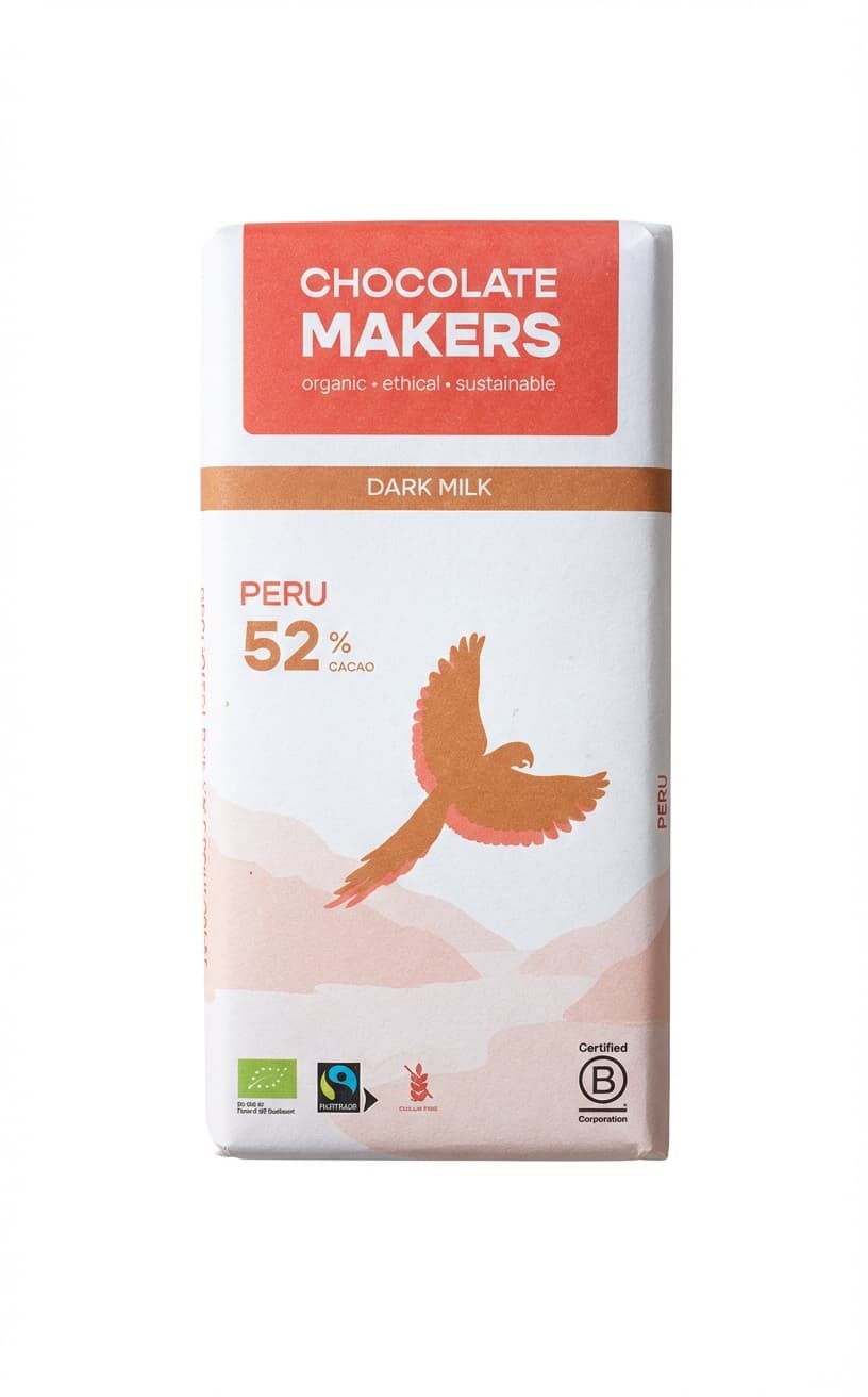 Peru 52% 52% milk bar packaging by Chocolate Makers