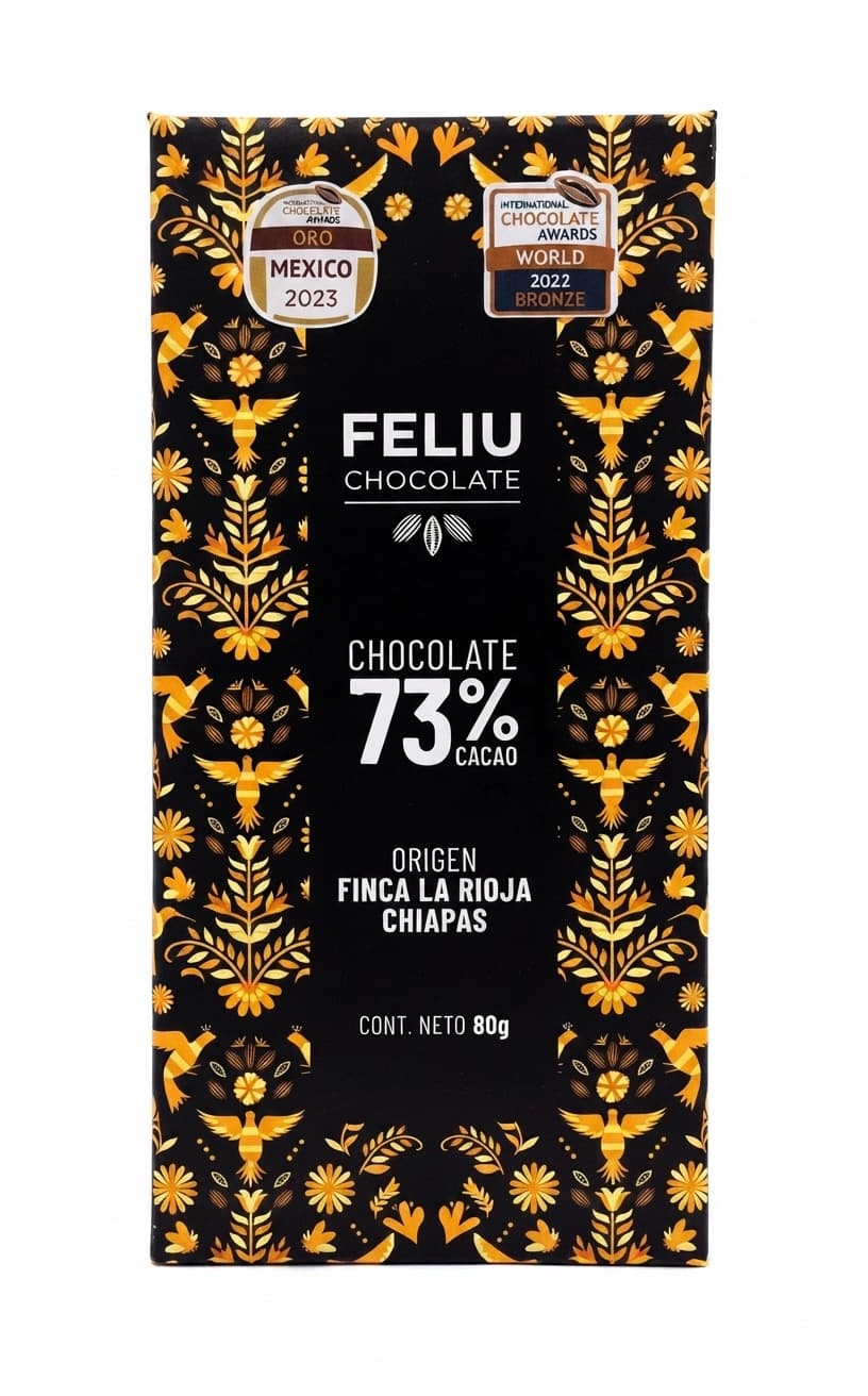 Finca La Rioja 73% 73% dark bar packaging by Feliu Chocolate