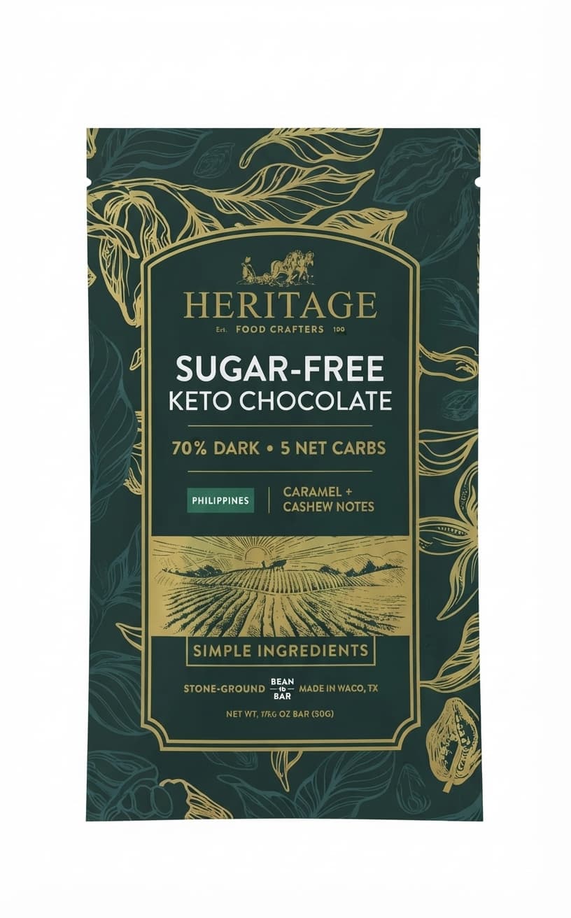 Sugar-Free Philippines 70% 70% dark bar packaging by Heritage Food Crafters