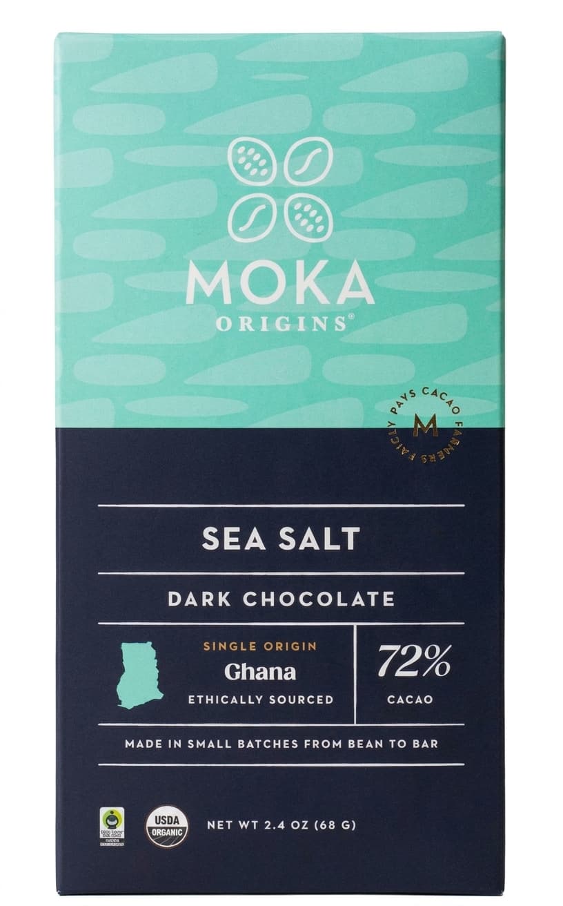 Sea Salt 72% 72% dark bar packaging by Moka Origins