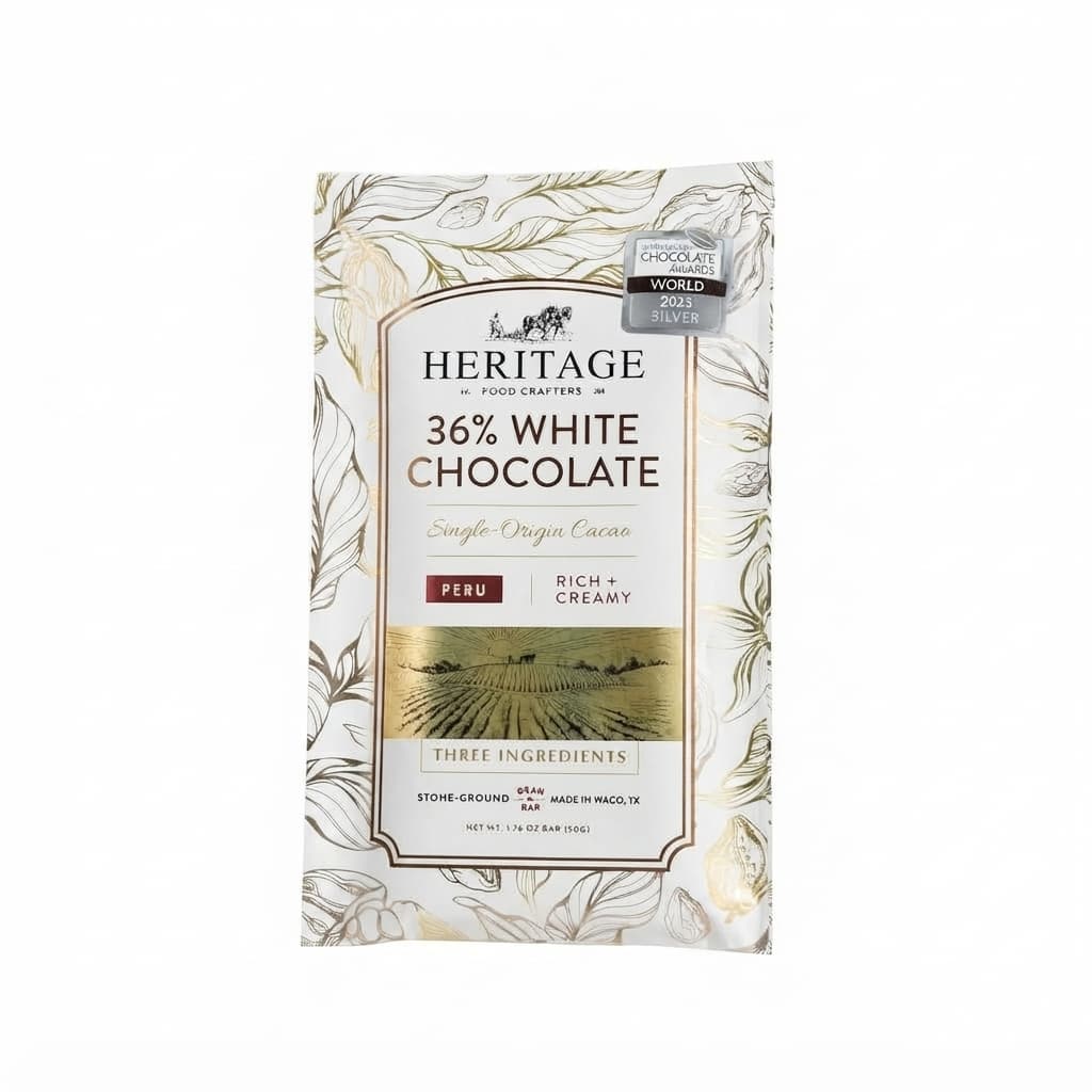 Peru White 36% 36% white bar packaging by Heritage Food Crafters