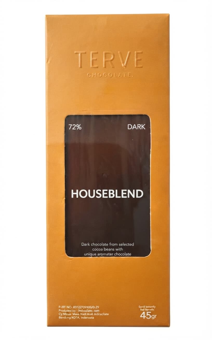 Houseblend 72% 72% dark bar packaging by Terve
