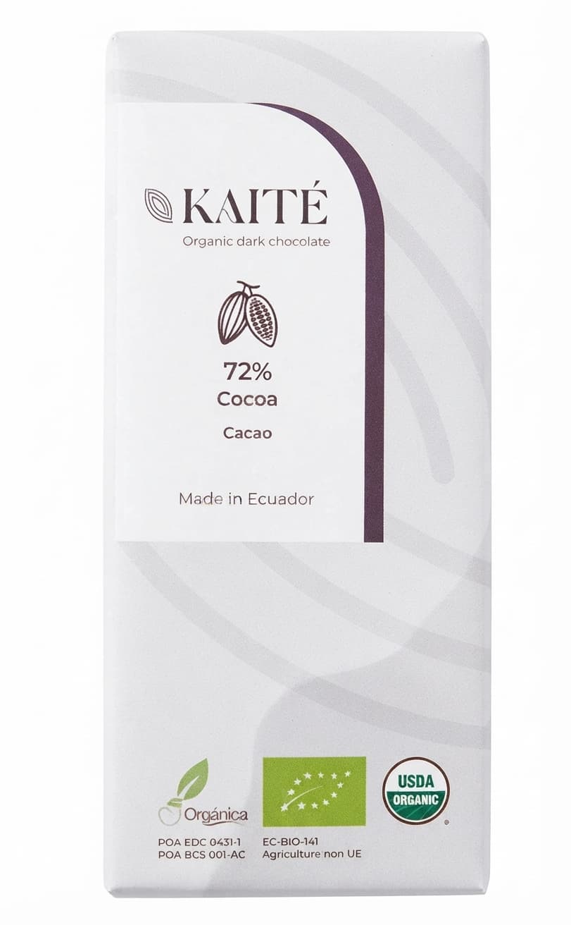 72% Cocoa 72% dark bar packaging by KAITÉ