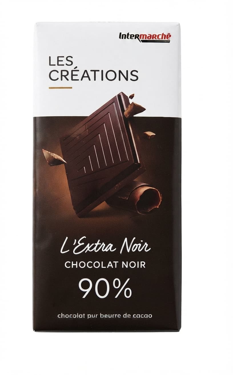 L'Extra Noir 90% 90% dark bar packaging by Intermarché