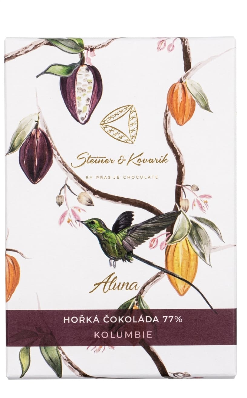 Aluna 77% 77% dark bar packaging by Steiner & Kovarik