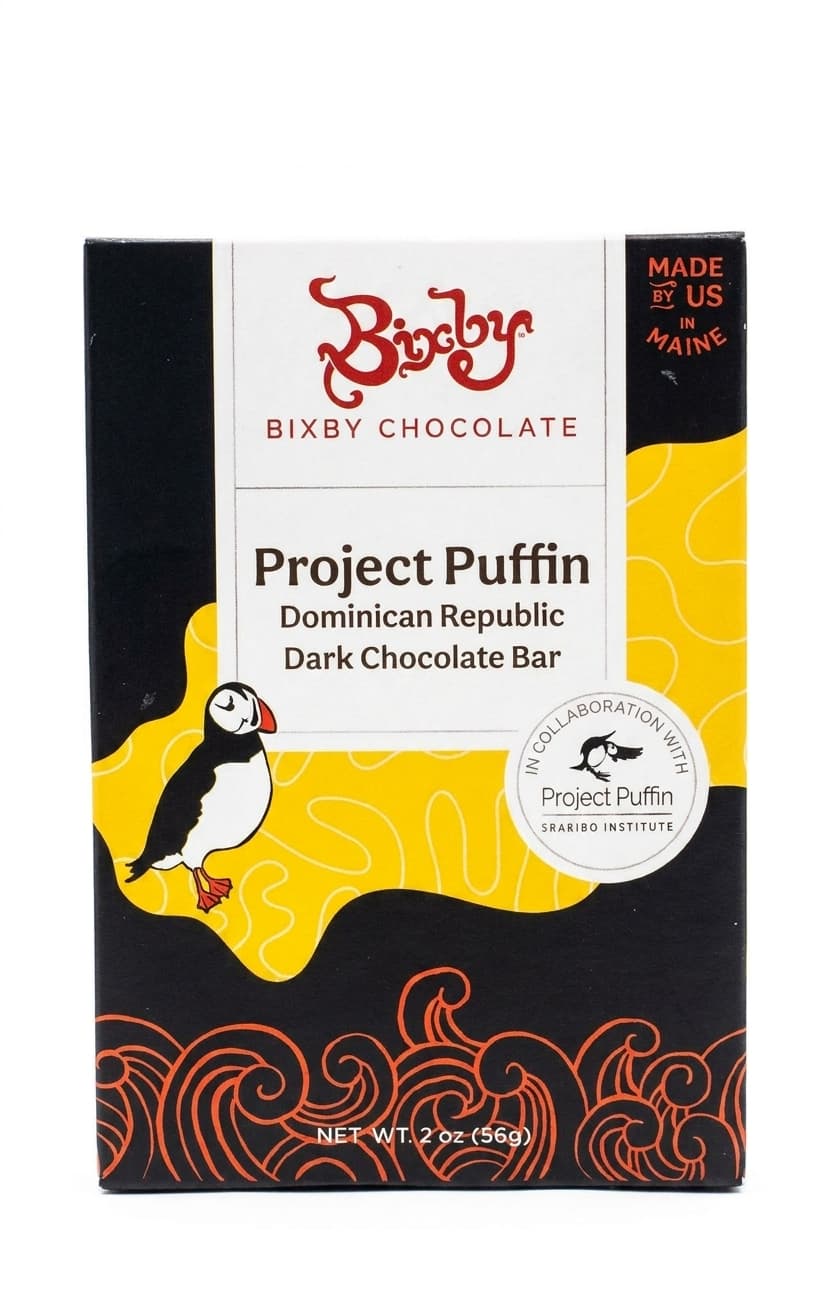 Project Puffin 70% dark bar packaging by Bixby Chocolate