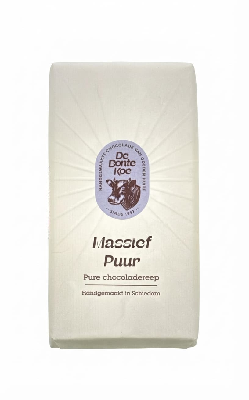 Puur massief 55% dark bar packaging by De Bonte Koe