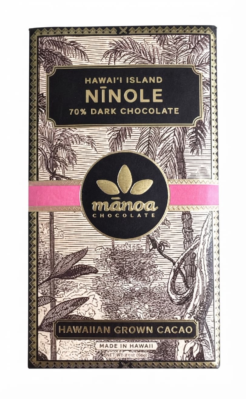 Nīnole 70% 70% dark bar packaging by mānoa chocolate