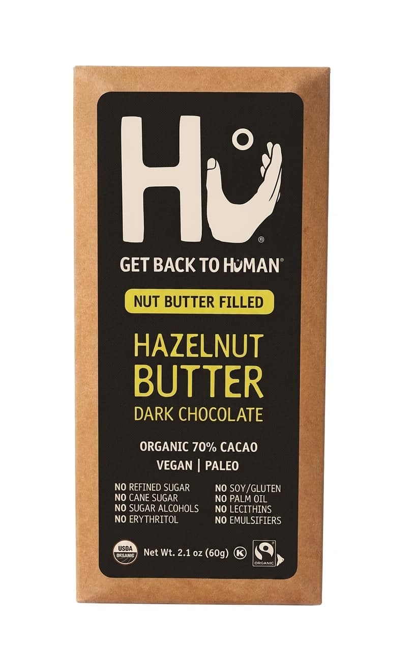 Hazelnut Butter 70% dark bar packaging by Hu