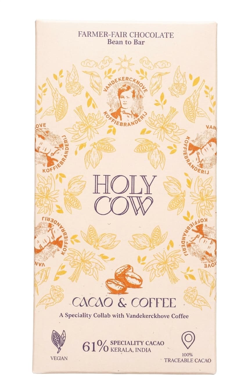 Cacao & Coffee 61% dark bar packaging by Holy Cow