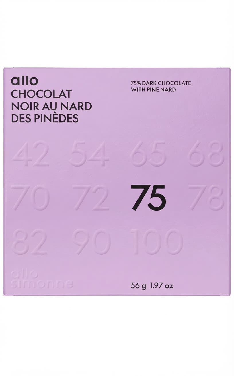 Pine Nard Ecuador 75% 75% dark bar packaging by Allo Simonne