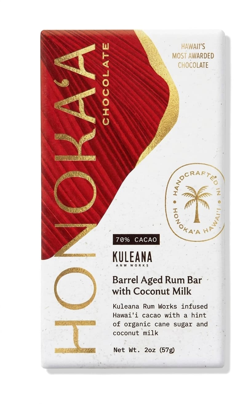 Kuleana Barrel Aged Rum Bar 70% dark bar packaging by Honoka'a
