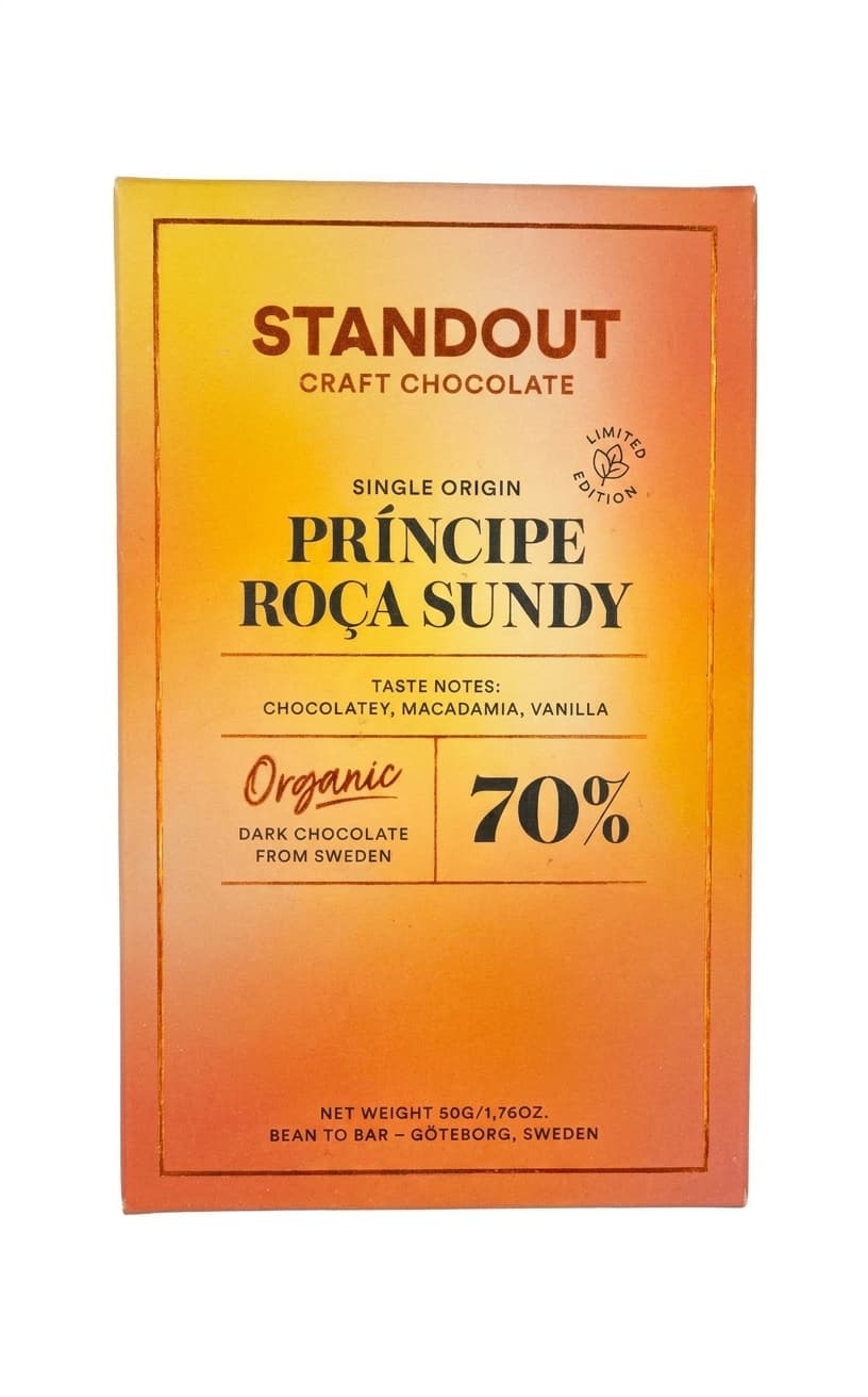 Príncipe Roça Sundy 70% 70% dark bar packaging by Standout Chocolate