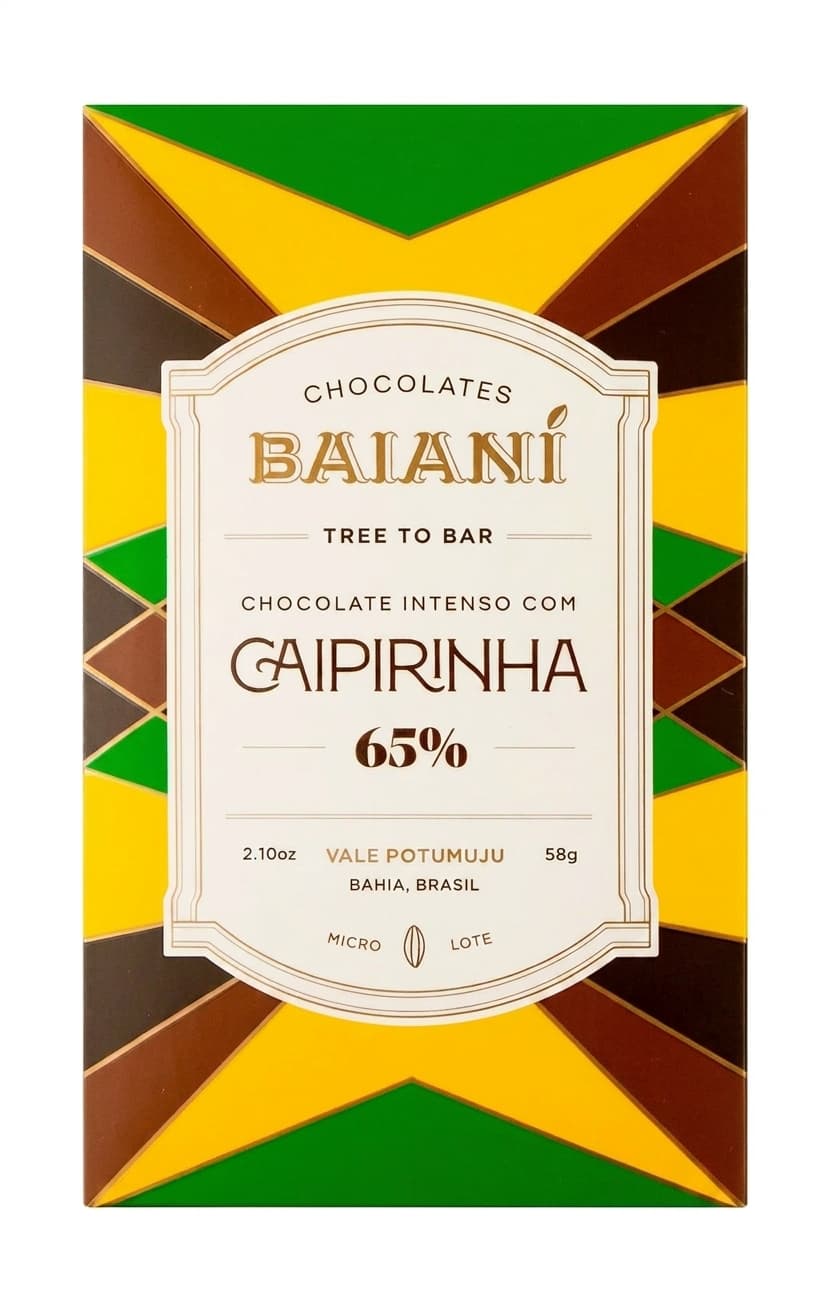 Caipirinha 65% 65% dark bar packaging by Baianí