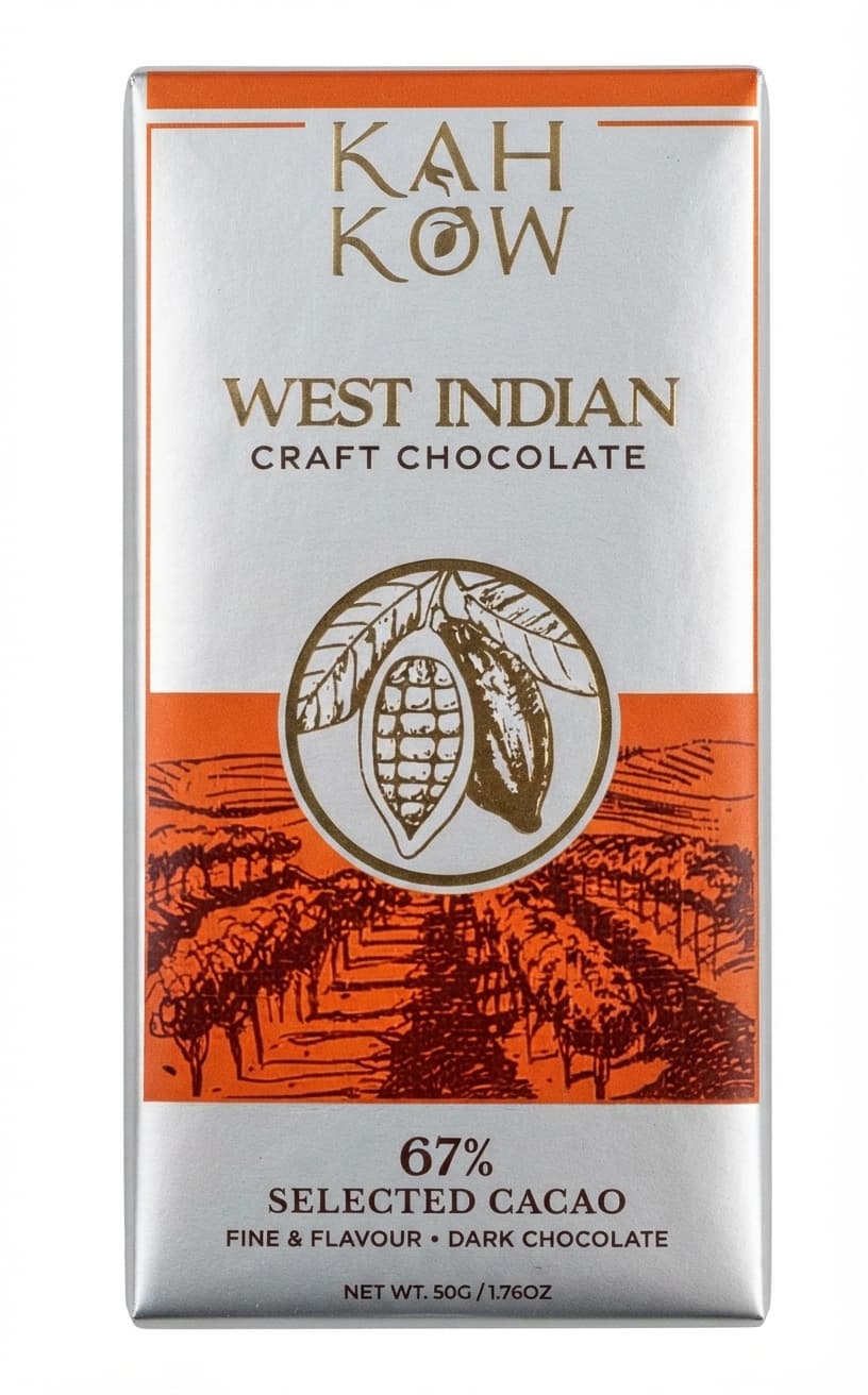 West Indian 67% 67% dark bar packaging by Kah Kow