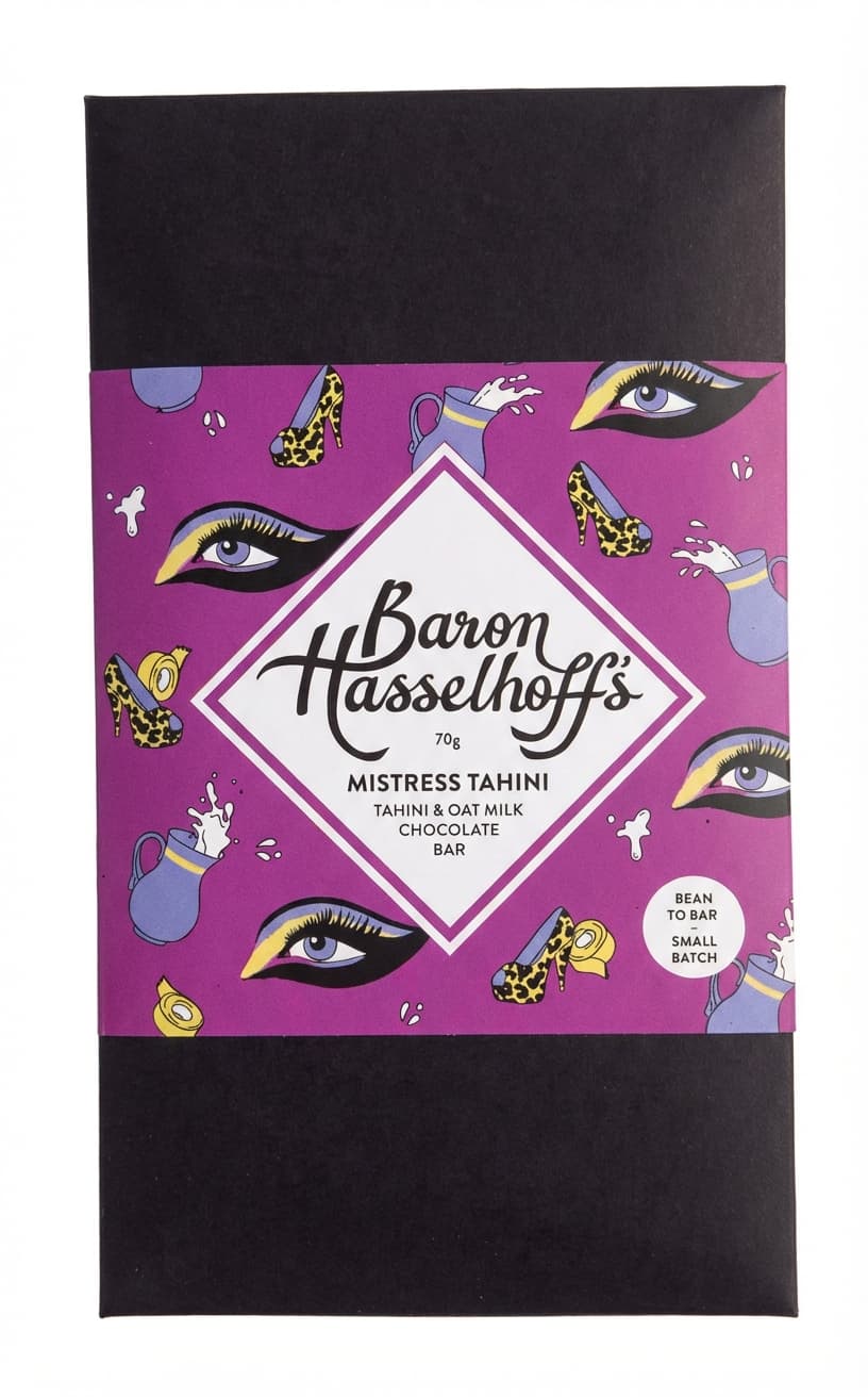 Mistress Tahini 45% milk bar packaging by Baron Hasselhoff's