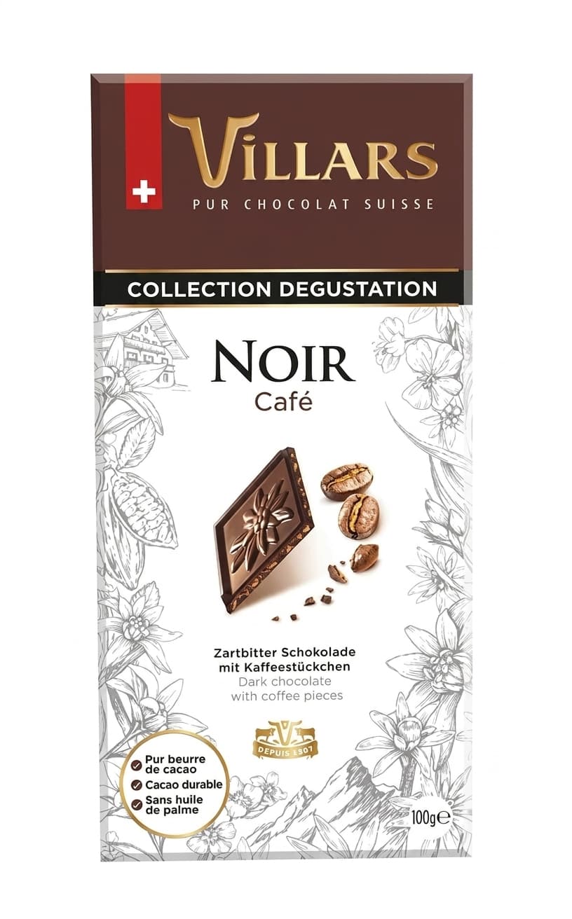 Noir Café 50% dark bar packaging by Villars