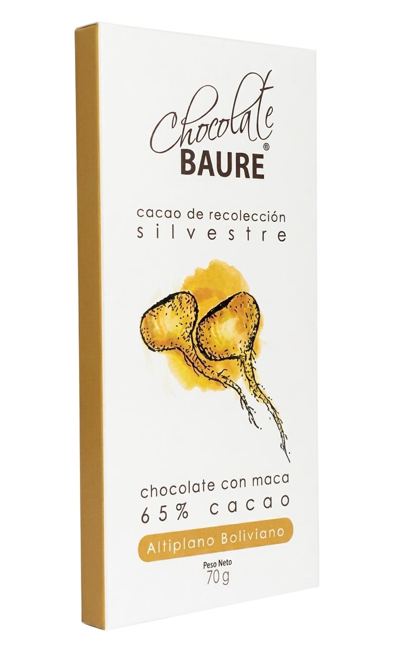 65% Maca 65% dark bar packaging by Chocolate Baure