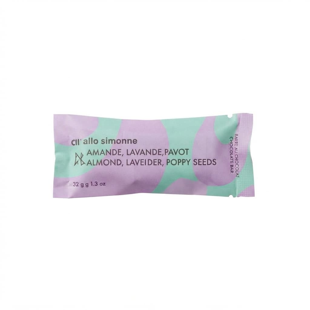 Almond, Lavender & Poppy Seeds null% dark bar packaging by Allo Simonne