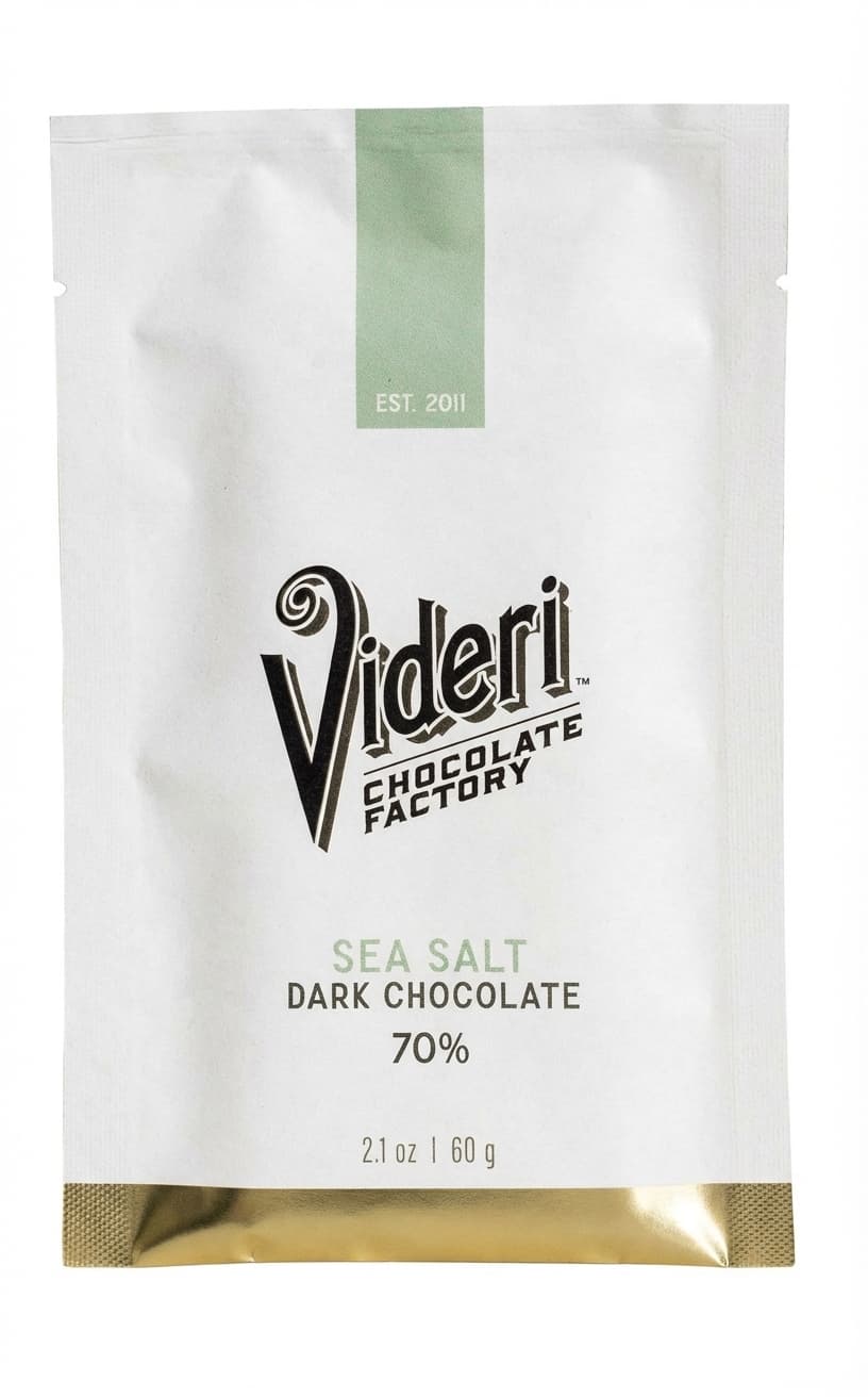 Sea Salt Dark Chocolate 70% 70% dark bar packaging by Videri